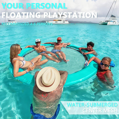 OWROMI Inflatable Dock Floating Platform, 8FT Inflatable Water Hammock Floating Deck 10FT Round Floating Ring for Adults Tanning Pool Lounger Platform Mat for Beach Lake Party Dock Boat