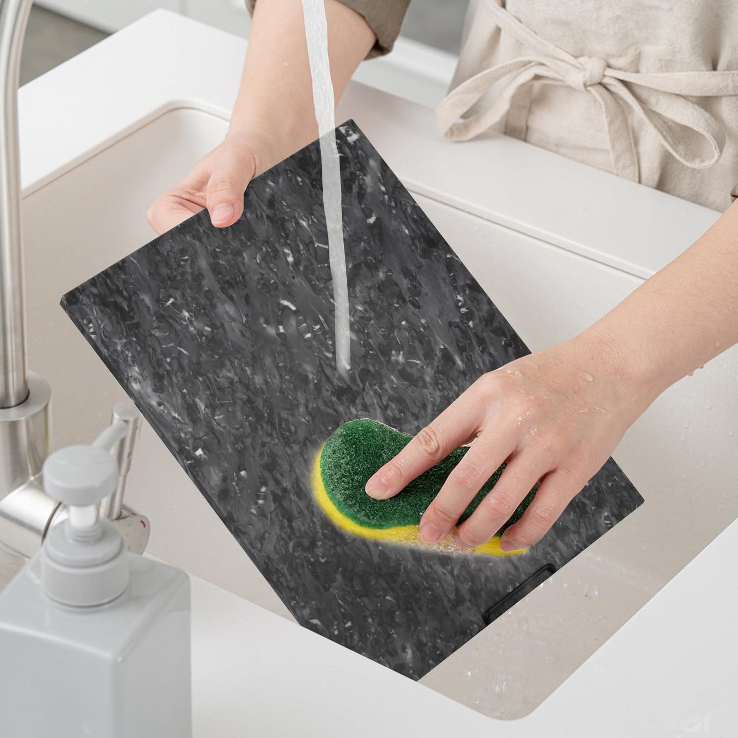 Natural Marble Stone Cutting Board for Home Kitchen,16 x 12 Inch, Marble Slab Pastry Board Large with Non-Slip Feet for Cooking,Baking, Cheese, Charcuterie, Chocolate (1, Dark Grey, Large)