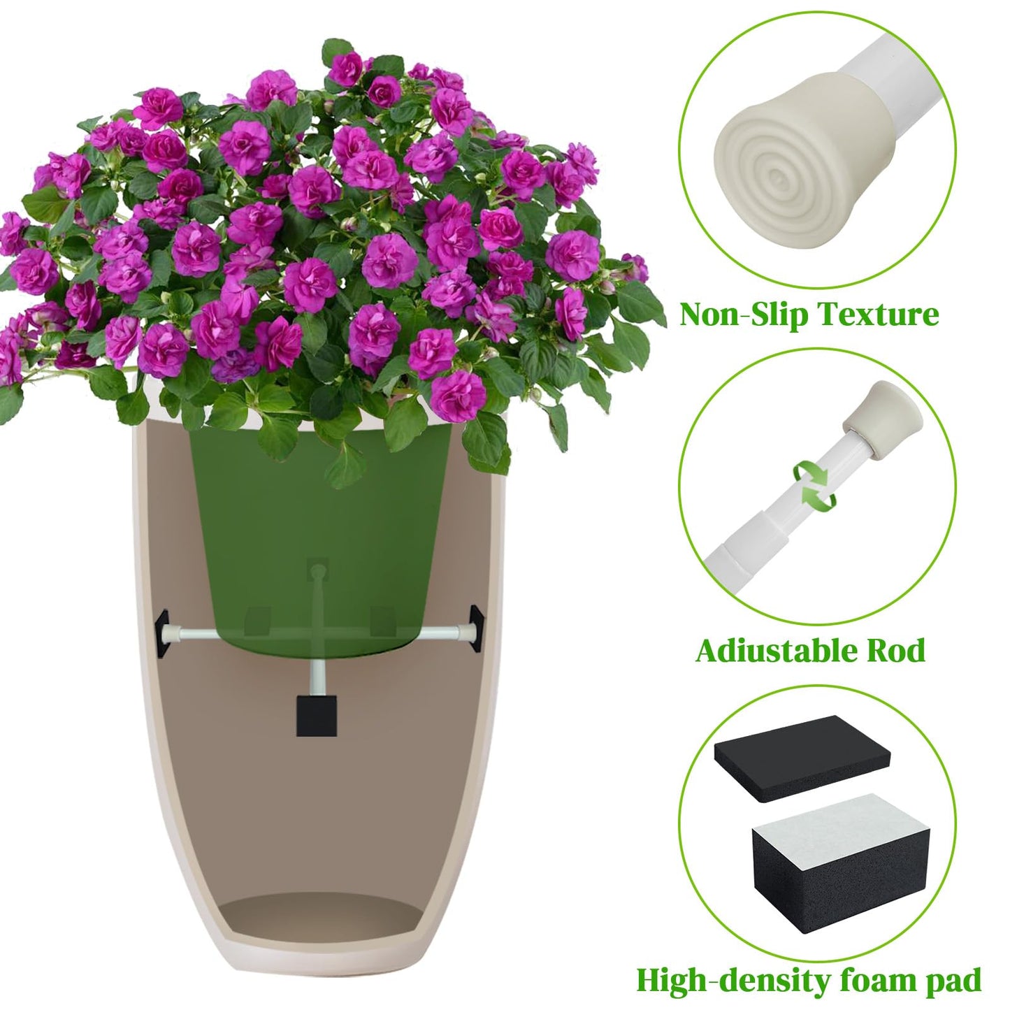 ISYOKE 2 Pack Adjustable Planter Inserts for Large Pots,10-17” Plant Risers for Inside Pots, Pot Fillers for Indoor Outdoor Tall Round Square Taper Planters