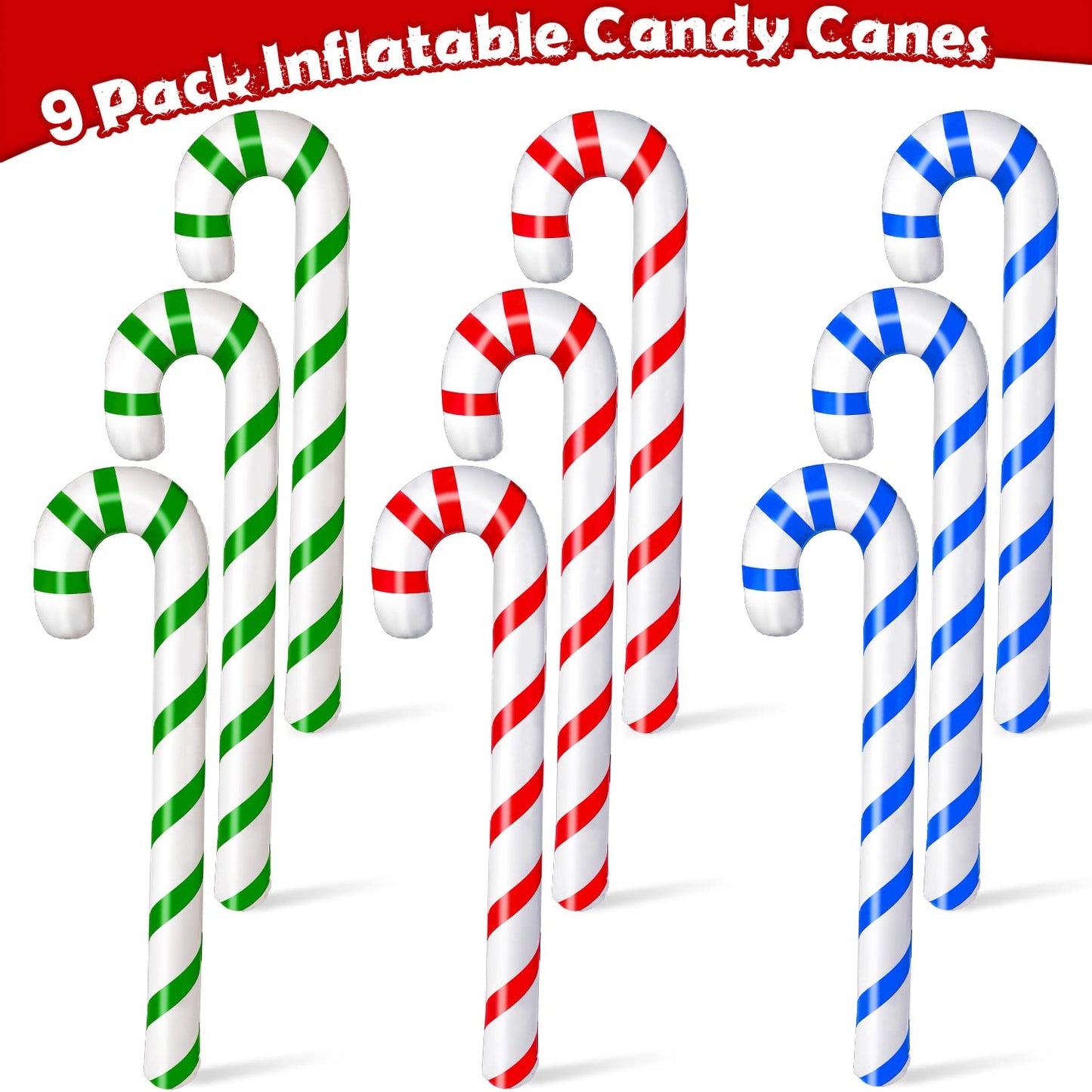 9Pcs Christmas Inflatable Candy Canes, 35inch Large Candy Cane Decorations for Indoor Outdoor