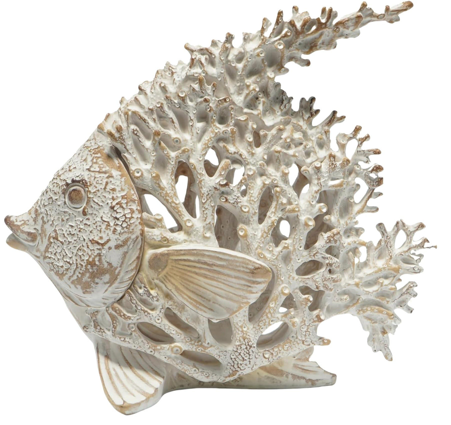 VVGIFTS Beach Coastal Decor Coral Reef Angelfish Home Office Desk Decor Sculpture Statue for Tabletop Shelf Bathroom Decoration Ornament Gift (White)