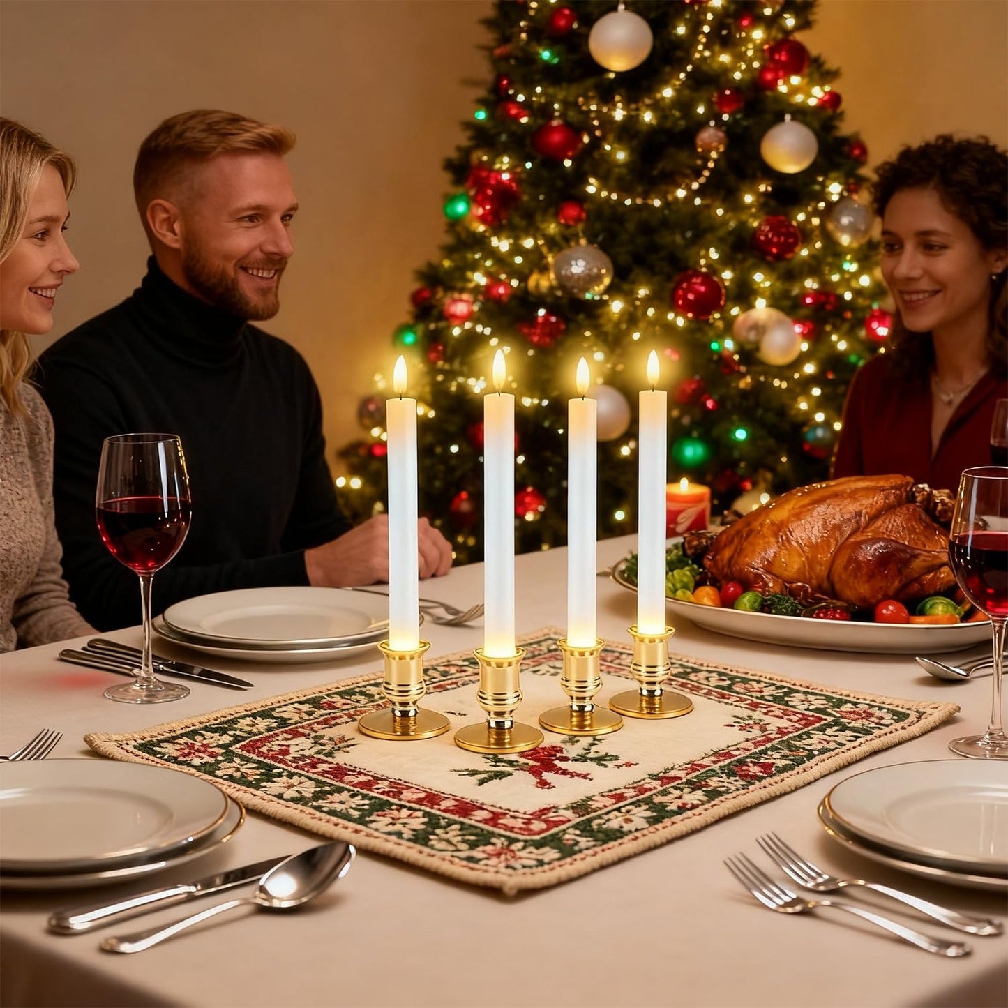 Hoisebecy Christmas Window Candles, 6 Pcs Battery Operated Flameless Taper Candles with Remote, Timer, 3D Wick, Holders & Suction Cups for Christmas, Wedding, Halloween Decor
