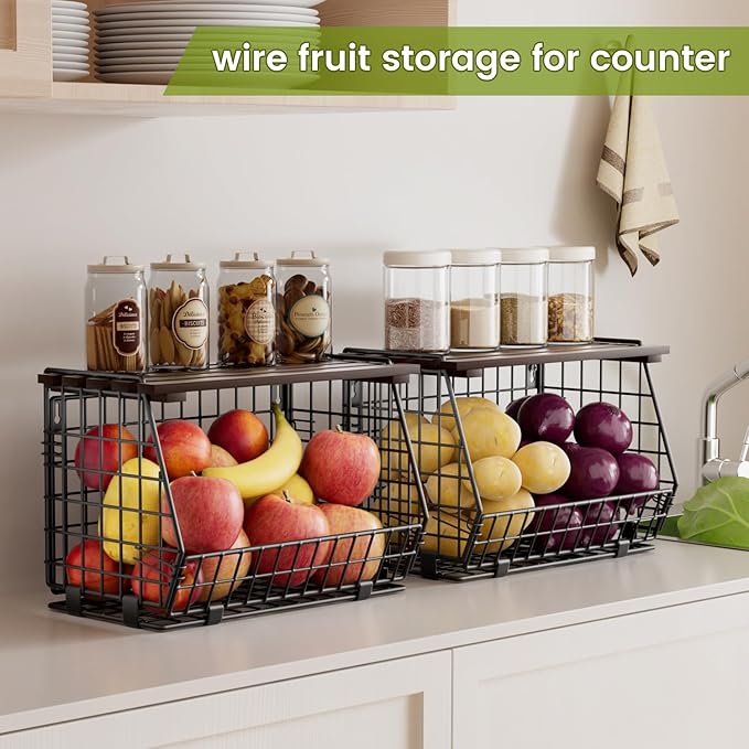 Wire Fruit Basket for Kitchen Storage: Hanging and Counter Wall Fruit Basket