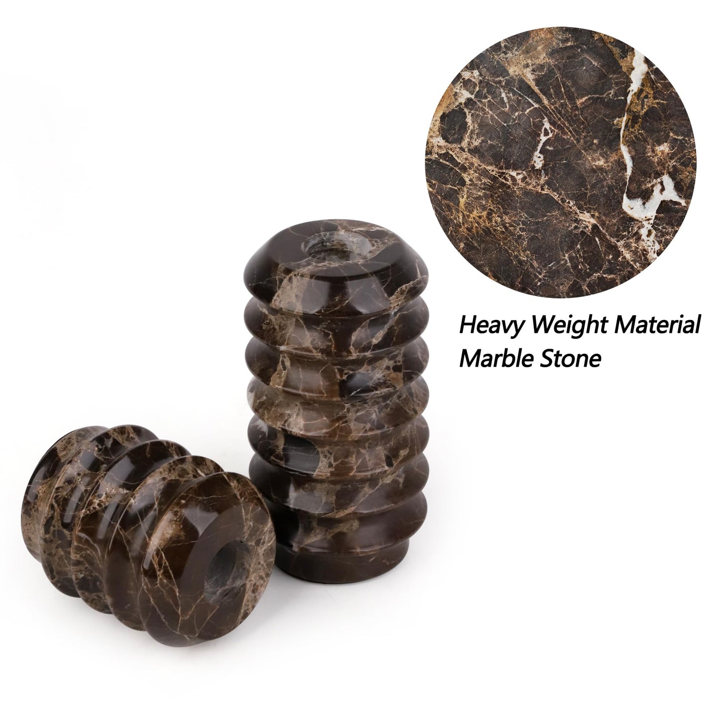 HofferRuffer Marble Candlestick Holders, Set of 2 Natural Stone Candle Holder Decorative Candle Stands for Wedding, Dinning, Party, Table Centerpieces, Fits 3/4'' Thick Candles (MarbleBrown)