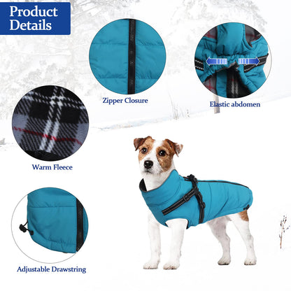 Warm Pet Dog Coats and Jackets,Waterproof Reflective Pet Dog Harness Vest Winter Puppy Clothes with Chest Strap, Outdoor Walking Adjustable Chest Strap-Blue-M