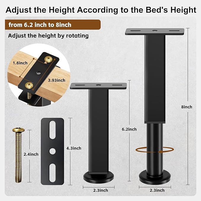 Bed Support Legs, 6.2-8 in Heavy Duty Metal Furniture Feet