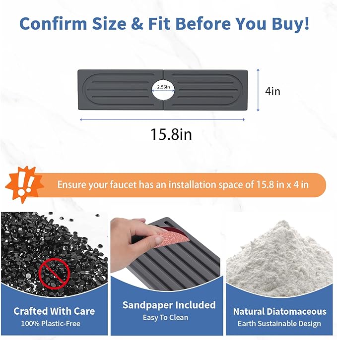 Stone Faucet Mat for Kitchen Sink, Water Absorbing Sink Water Splash Guard