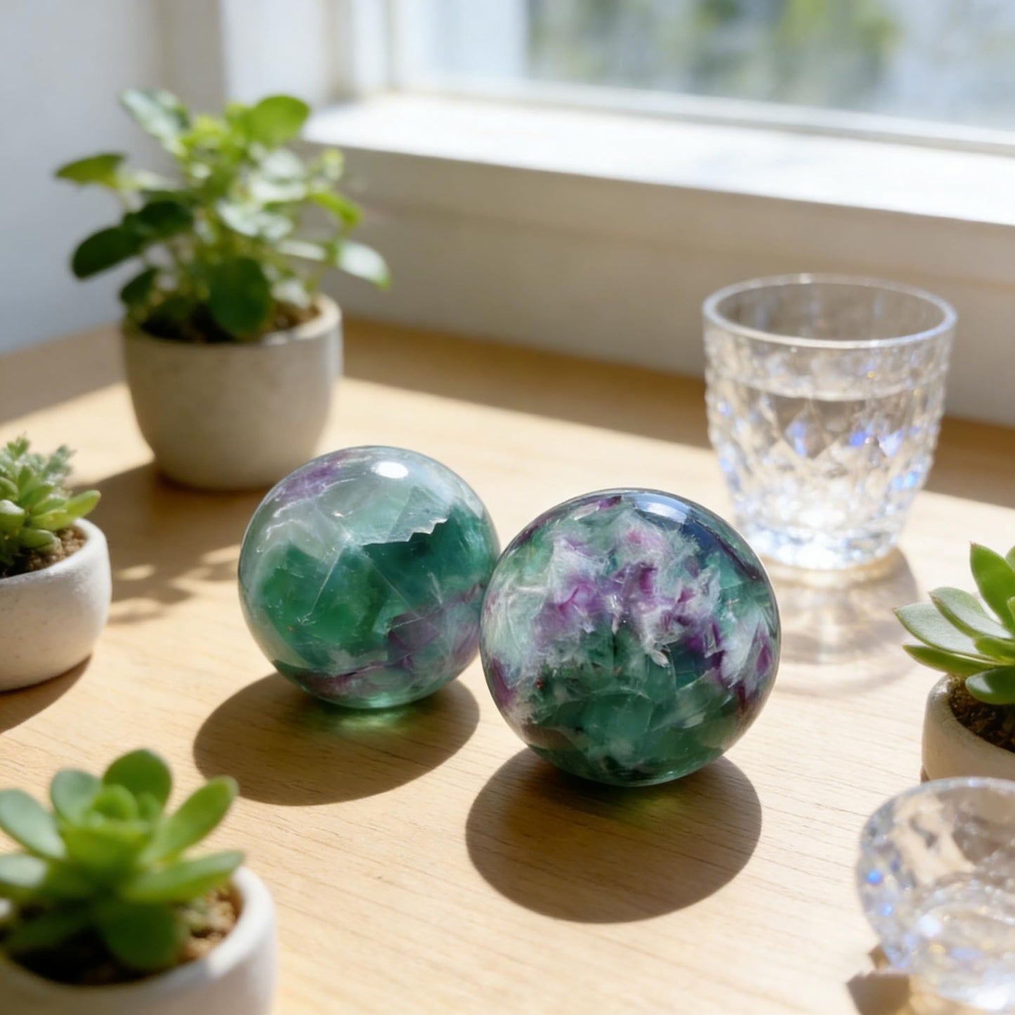 AierCrystal Natural Stone Crystal Sphere Feng Shui Home Decoration Ball Positive Energy Scrying Orb for Meditation Tool for Spiritual Space Purification Globe Diameter5-6cm Fluorite Sphere