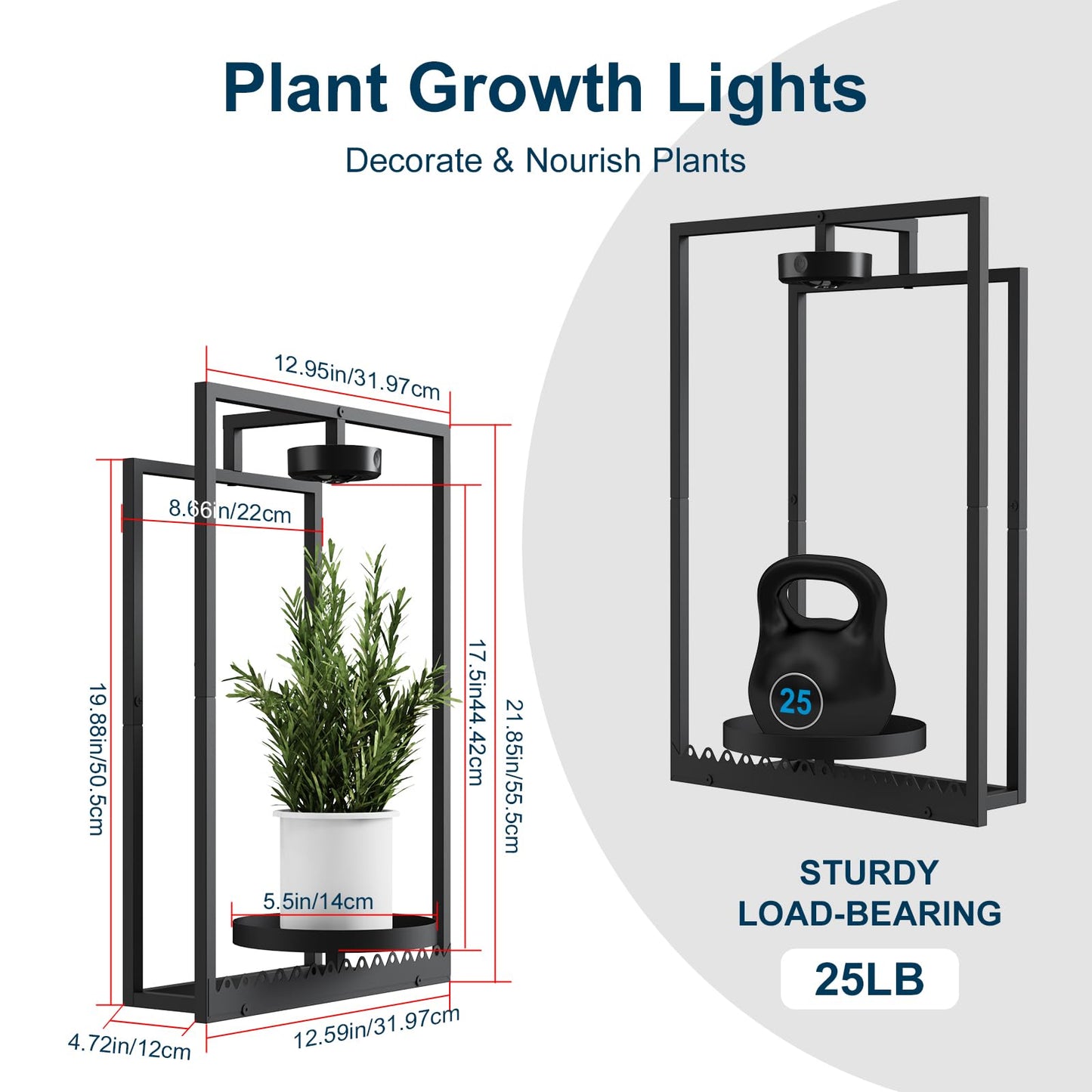Shineled Wall Plant Holder, Indoor Plants Holders with Remote Grow Lights, Plant Shelves Hanging Planters, Framed Plants Holder for Living Room, 2 Pack