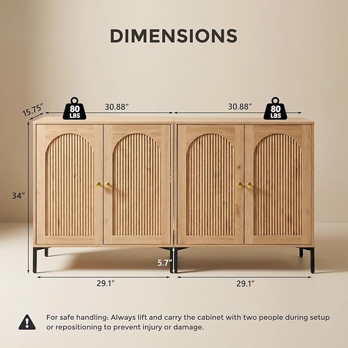 IFBUY Modern Sideboard Buffet Cabinet, 61.75" W Fluted Arched Buffet Cabinet