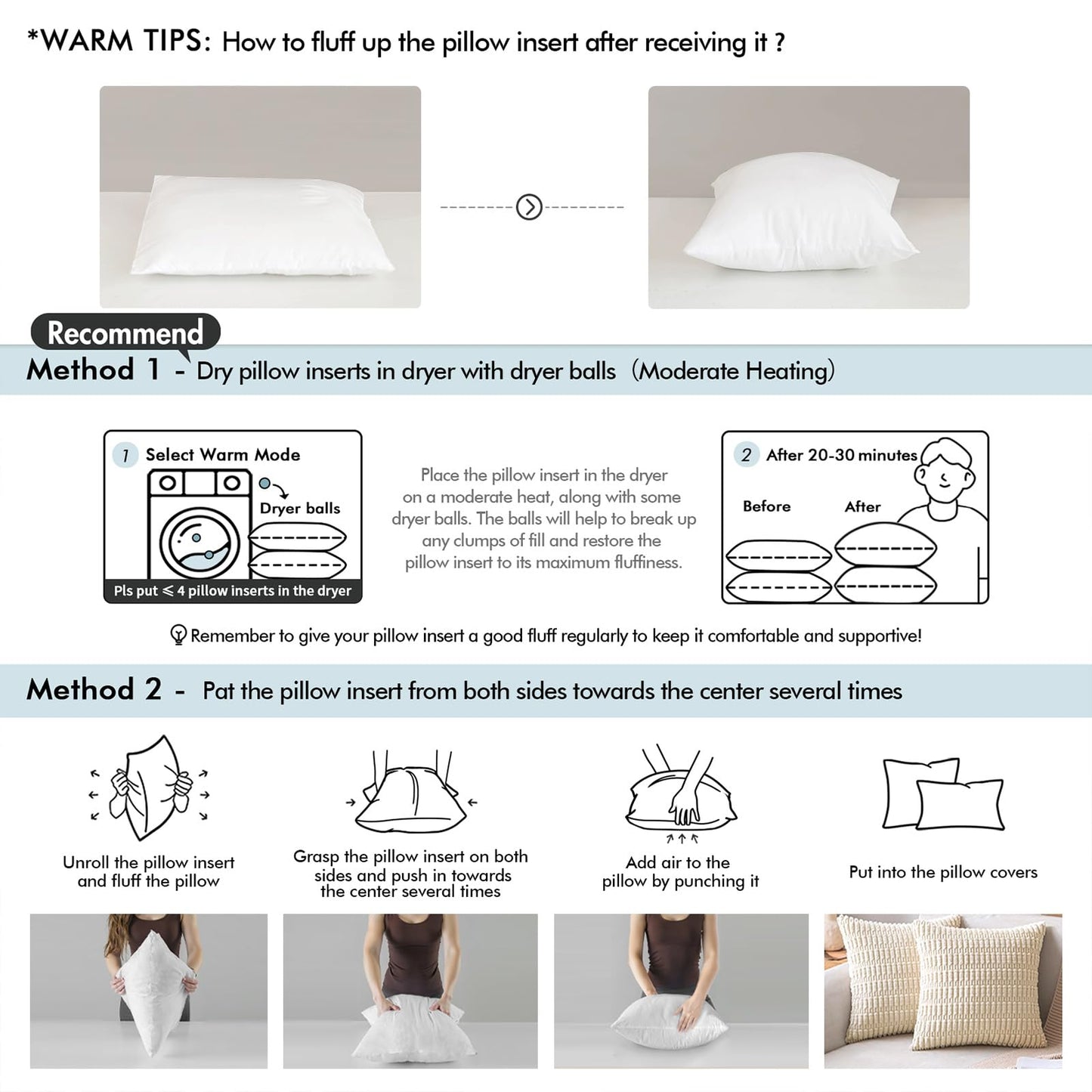 MIULEE Set of 4 Throw Pillow Inserts 20x20 Inches, 100% Virgin Filling Nowoven Pillow Inserts for Couch Sofa Living Room