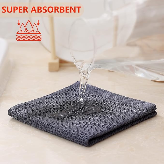 Kitinjoy 100% Cotton Kitchen Dish Cloths, 8 Pack Waffle Weave Ultra Soft
