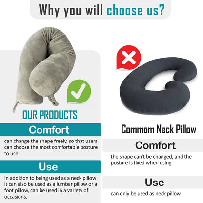 EPROICKS Travel Pillow Twist memory Foam Neck Pillow for Travel, Airplane, Buses, Trains at Home, Chin, Lumbar Leg Support, Bendable Roll Pillow (gray)