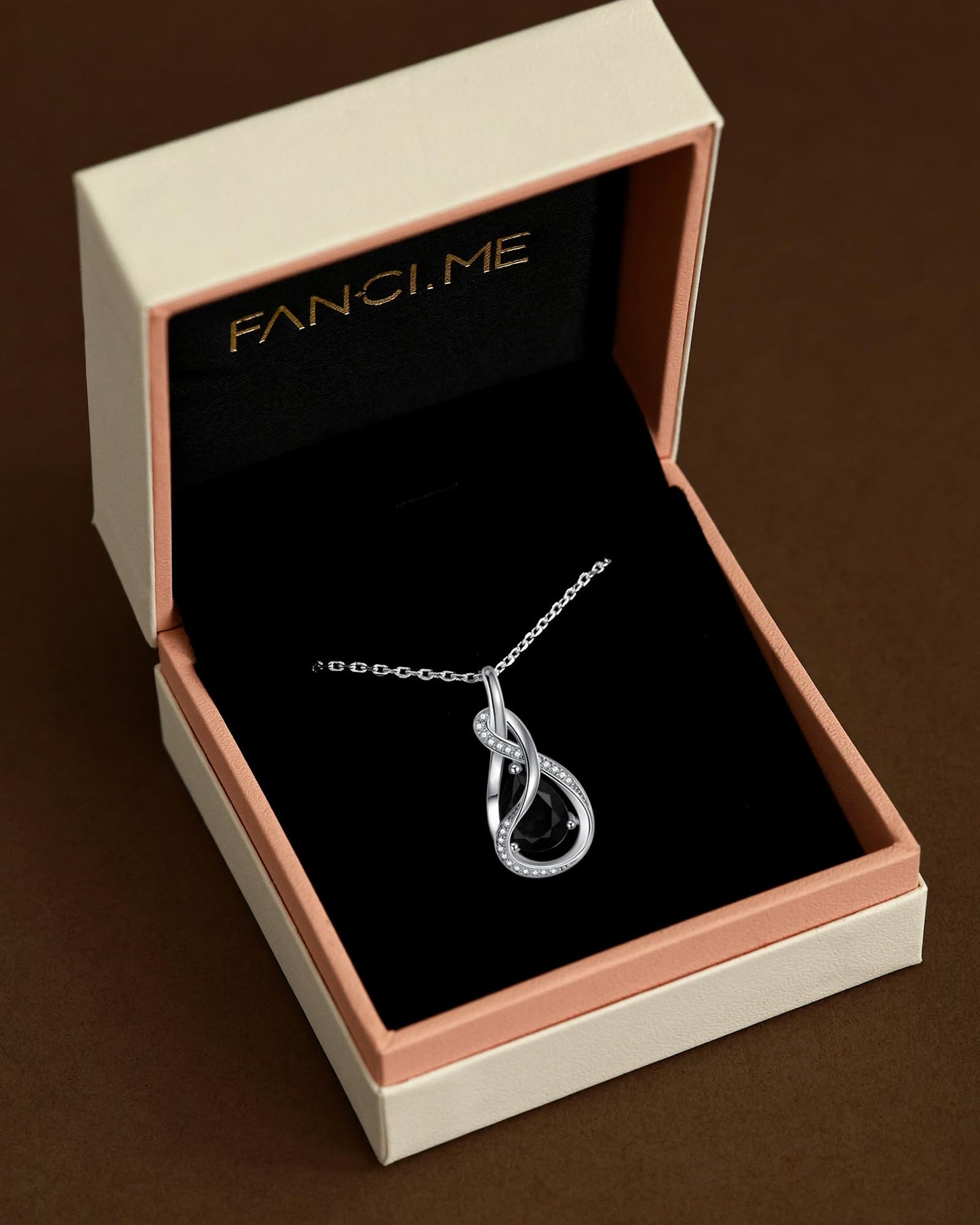 FANCIME Black Tourmaline Necklace October Birthstone Sterling Silver Infinity Knot Pendant Necklace Gemstone Fine Jewelry Birthday Mothers Day Gifts for Women Her Mom