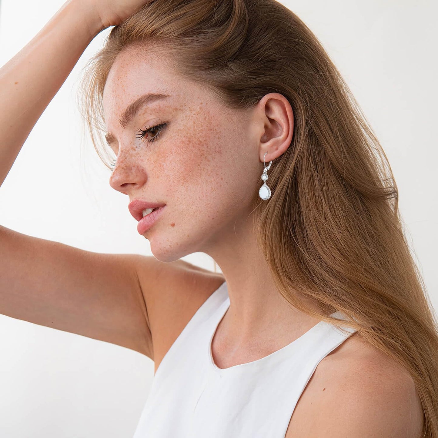 FYNSBLE White Opal Earrings for Women Sterling Silver Dangle Drop Leverback Earrings Hypoallergenic Jewelry for Women