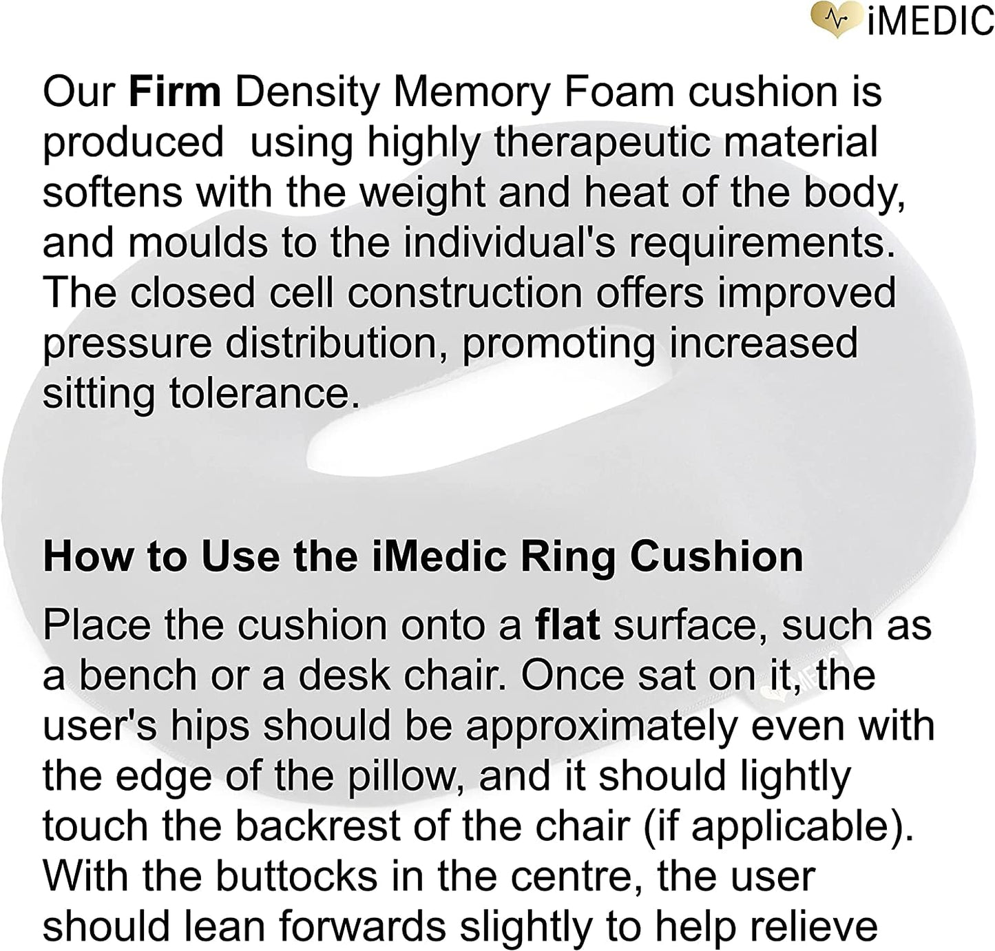 iMedic Memory Foam Donut Cushion (1 Pack) – Ergonomic Seat Cushion for Haemorrhoids, Coccyx & Postnatal Pain – Office Chair Cushion for Tailbone Relief – Orthopedic Support for Sitting Comfort