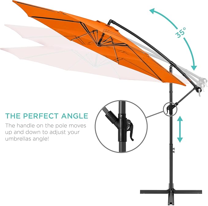 Best Choice Products 10ft Offset Cantilever Hanging Market Patio Umbrella, 8 Sturdy Ribs, Easy Adjustment - Orange