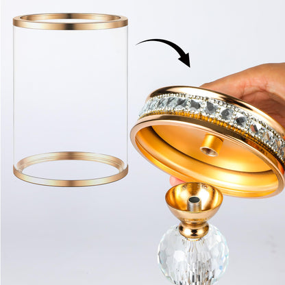 12.4" Tall Hurricane Candle Holder, Pillar Candle Holders with Glass Sleeve with Gift Box, Crystal Candle Stands for Home Warming, Weddiing, Dining Room Decor, Table Centerpiece (2, Gold, M)