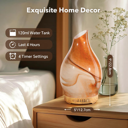 120ML Essential Oil Diffuser, 3D Glass Aromatherapy Diffuser with Auto Shut-Off and 7 Color LED Lights, Ultrasonic Mist Humidifier with 4 Timer for Home Office Bedroom (3D Fireworks)