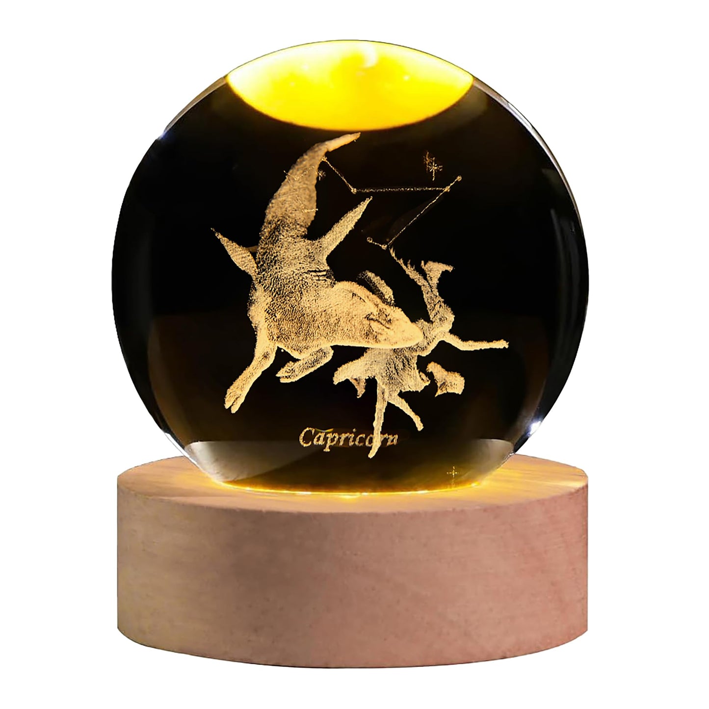 QIANCHANG Capricorn Constellation Crystal Ball with LED Light Stand, 60mm 3D Laser Etched Glass Sphere Decorative Balls, Zodiac Astrology Birthday Gifts for Women Kids