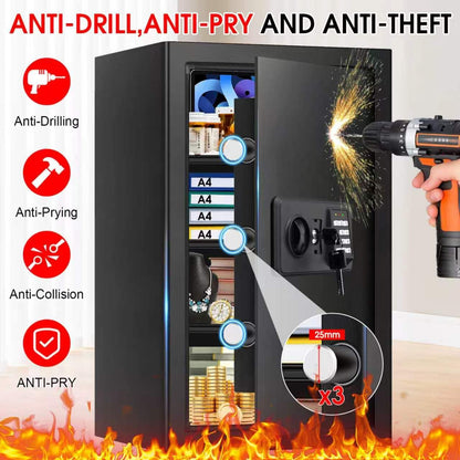5.1 Cuft Large Home Safes Water and Fireproof with Digital Keypad & Key Lock, Fire Security Safes with 3 Removable Shelves, Anti-Pry Safe Box for Money Documents Jewelry, 23.62"H x14.96"W x 12.2"D