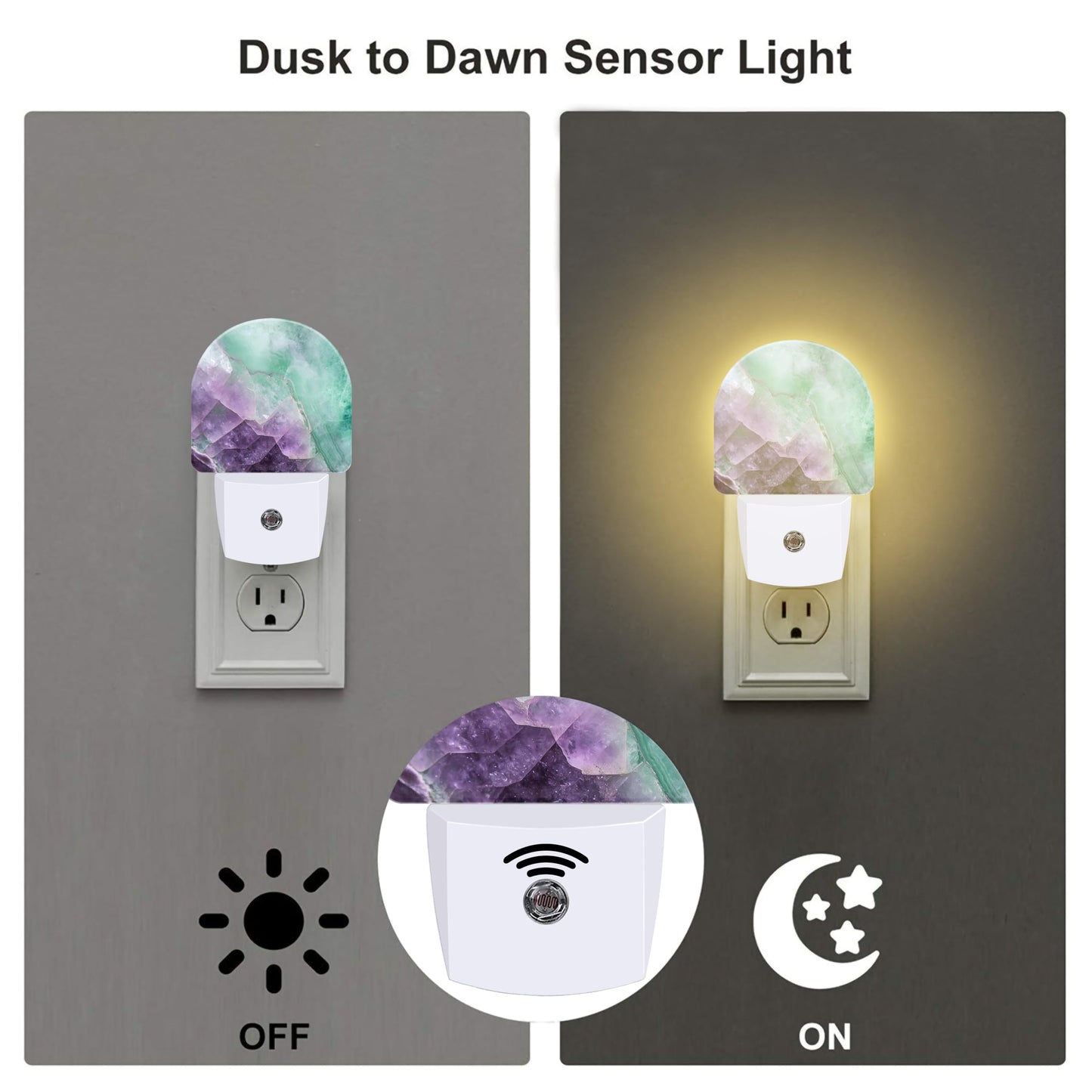 sndheke Purple Green Fluorite Marble Night Light, Luxury Rock Gemstone Dusk to Dawn Night Light Plug in,0.5w Energy Saving Sleep Friendly NightLight for Kids Boys Girls Home Decor