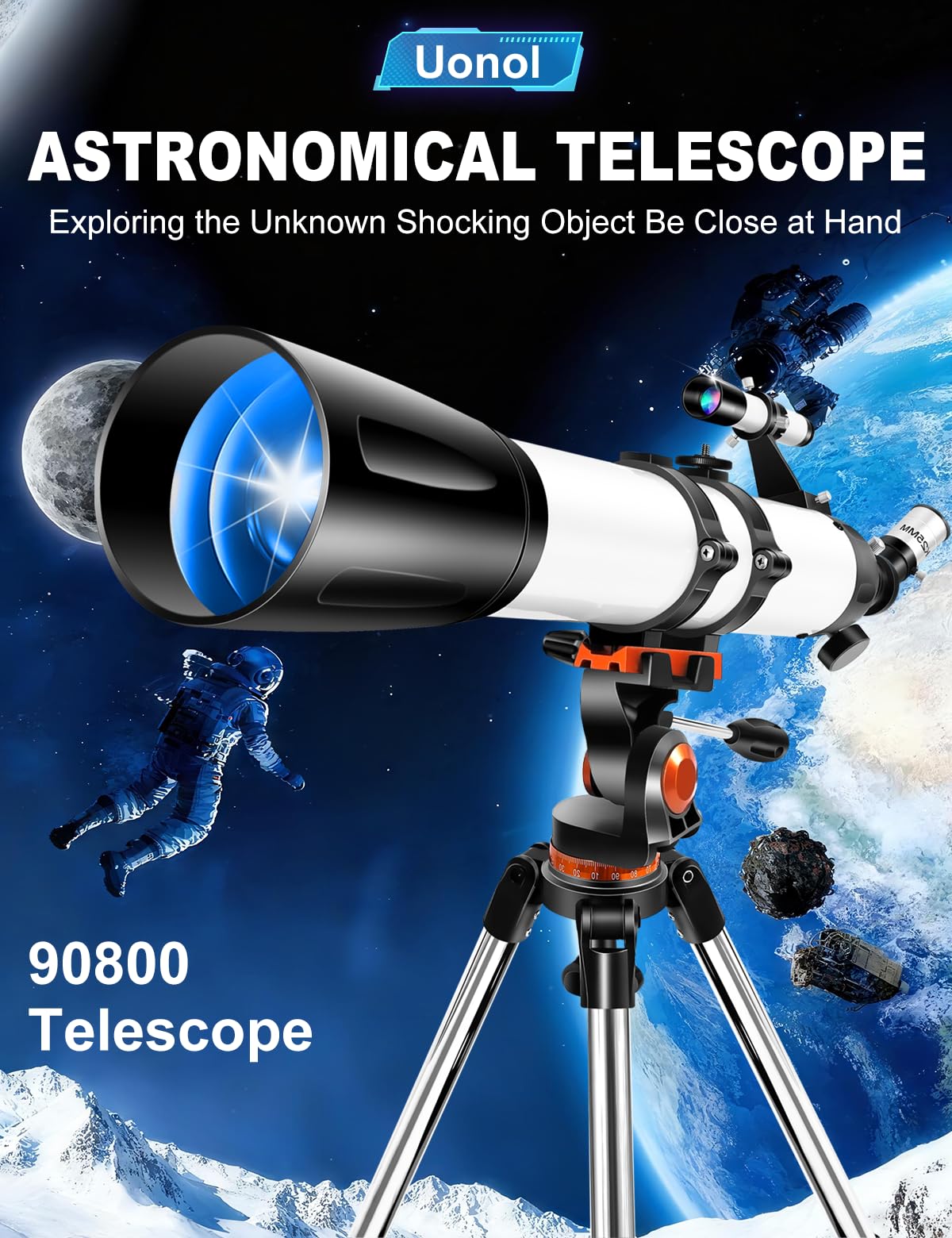 Uonol Telescope for Adults High Powered 90mm Aperture 800mm (32X-240X), Refractor Telescopes for Astronomy Beginners with AZ Mount Tripod, Phone Adapter, Carry Bag (80090white)