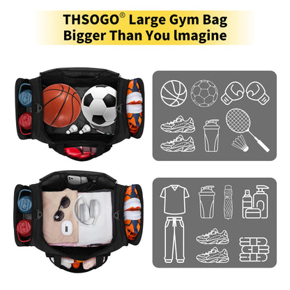 THSOGO 22 inch Gym Bag for Men - 55L Large Travel Duffle Bag Sports Equipment Bag with Multiple Zippered Pockets,Outdoor Workout Duffle Bag for Overnight Weekend - Black