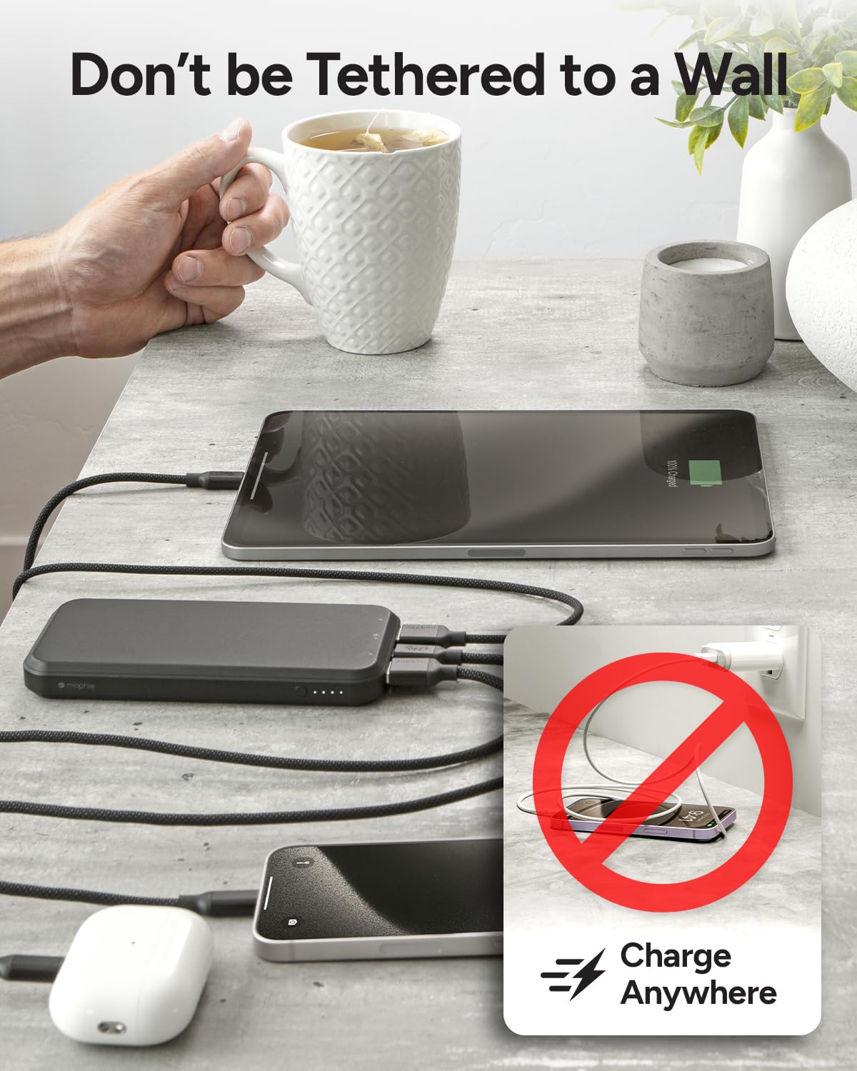 Mophie powerstation prime20 - Ultra-Compact Portable Power Bank with 20,000mAh Internal Battery, 18W USB-C PD Fast Charging, 3-Device Simultaneous Charging, Eco-Friendly Design