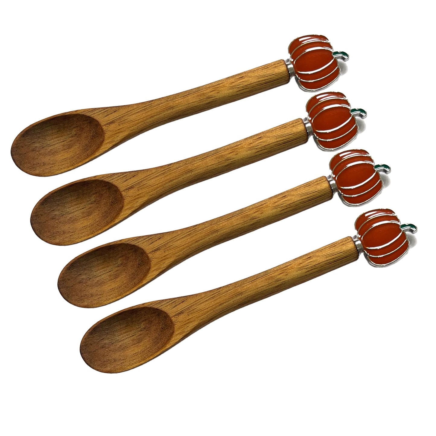 4PCS Wooden Spoons for Eating, Collection Pumpkin Spoons, Fall Coffee Spoons,Thanksgiving Wooden Teaspoon,Halloween Small Wooden Spoons for Honey Coffee Stirring Tea Yogurt Jars, 5.1 Inches Length