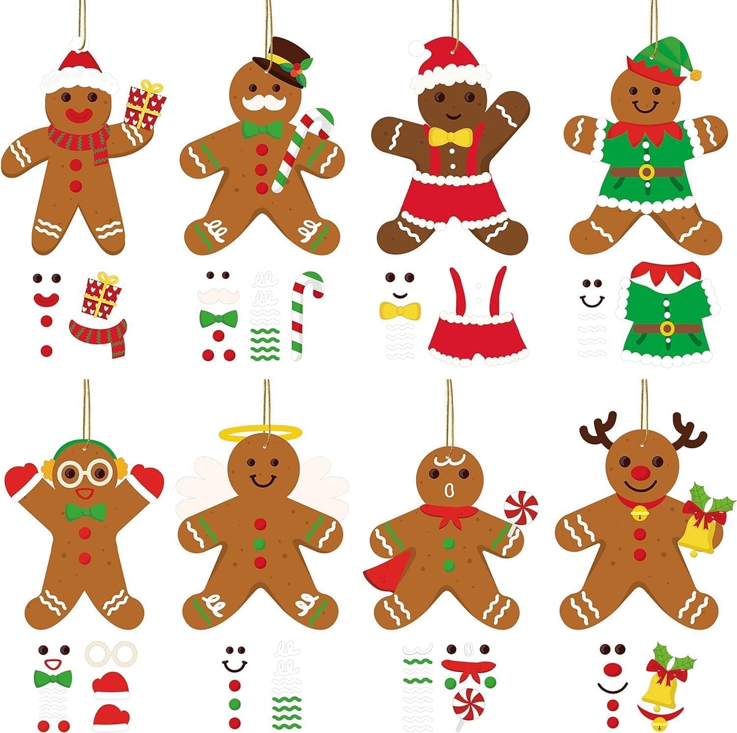 Haooryx 61PCS Xmas Gingerbread Craft for Kids Arts and Crafts DIY Ornaments Make Your Own Xmas Gingerbread Man Sticker Tree Home Decor