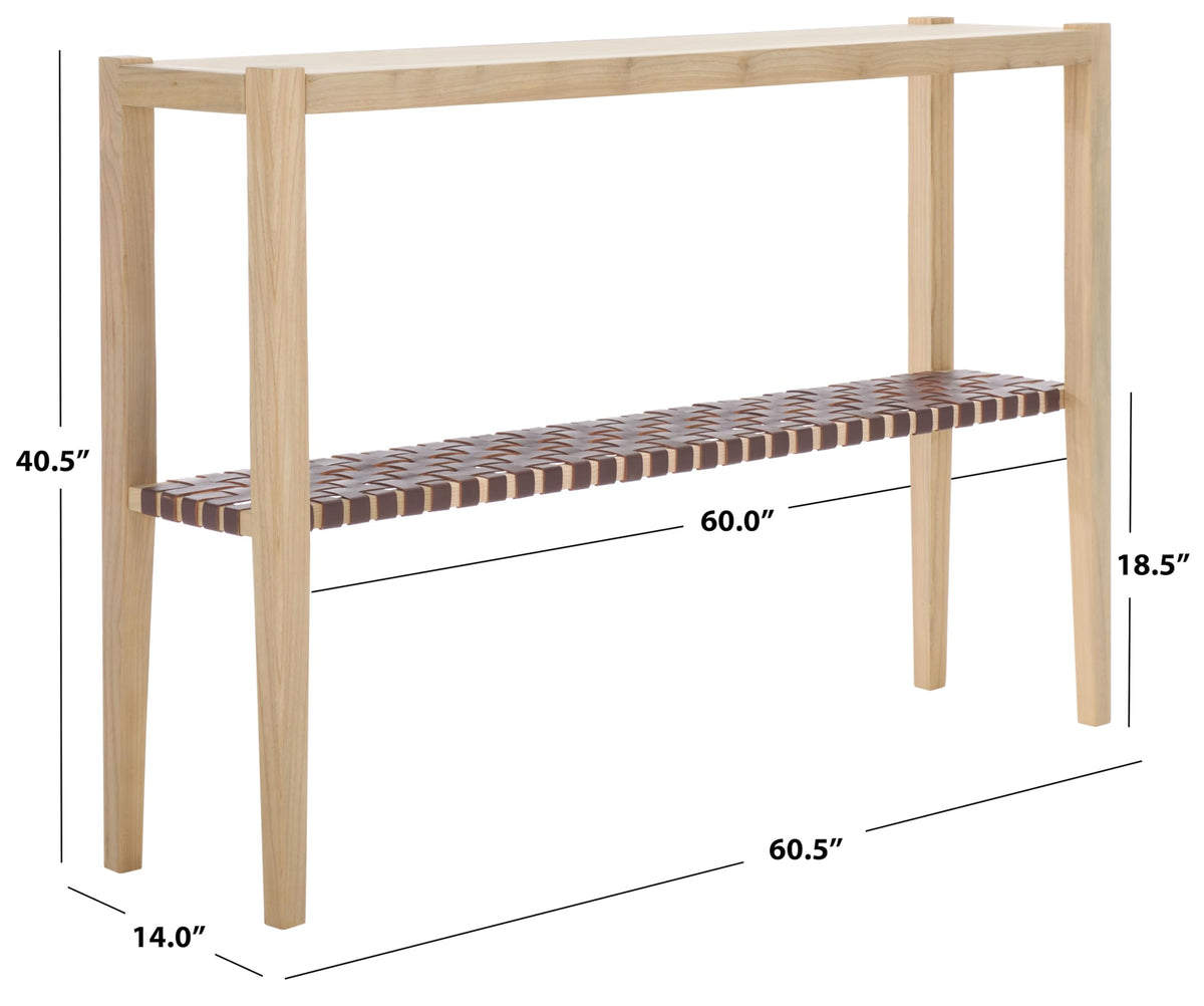 SAFAVIEH Home Collection Sigurd Cognac Leather/Unfinished Natural Solid Wood Bar Height Dining Console Table
