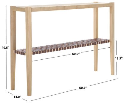 SAFAVIEH Home Collection Sigurd Cognac Leather/Unfinished Natural Solid Wood Bar Height Dining Console Table