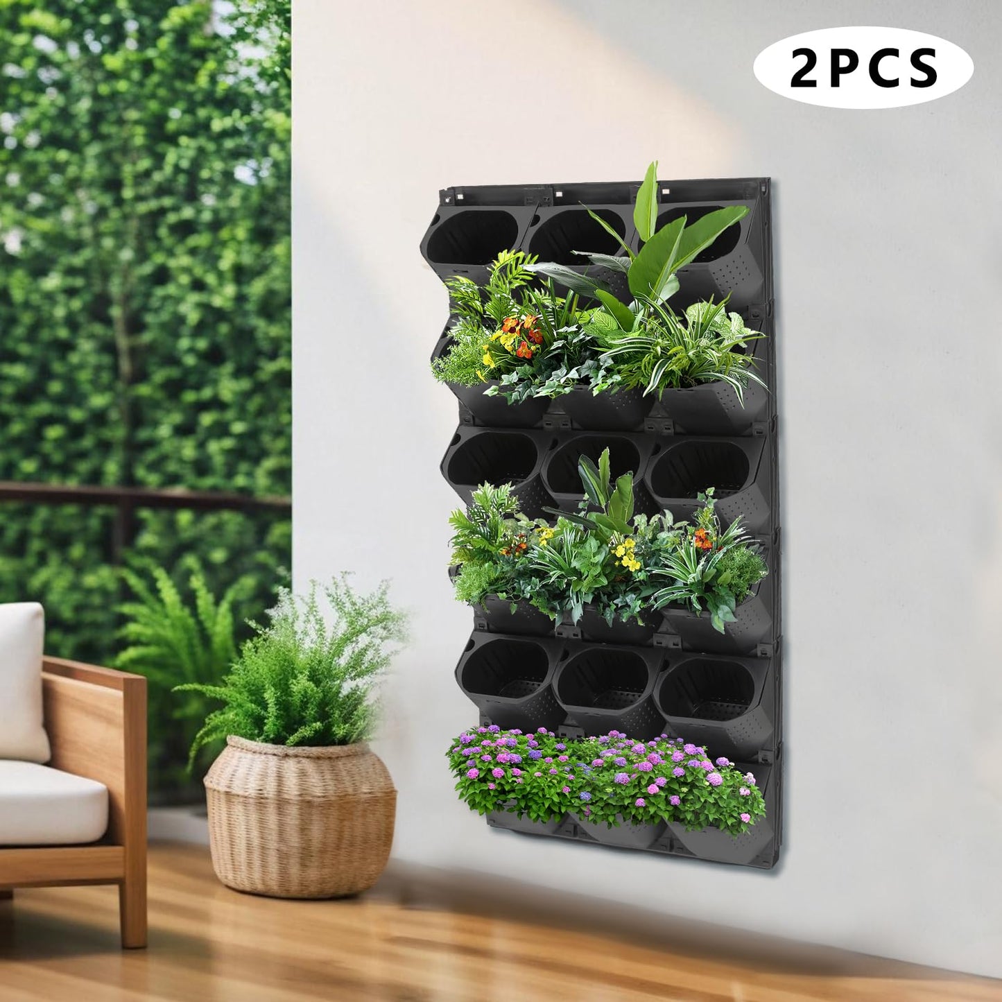 QIUTMER 36-Pot Wall Mounted Vertical Garden Planter 10.56fl oz Water-Storage Layer with Drainage/Vent Holes, Indoor Outdoor for Flowers Herbs Vegetables