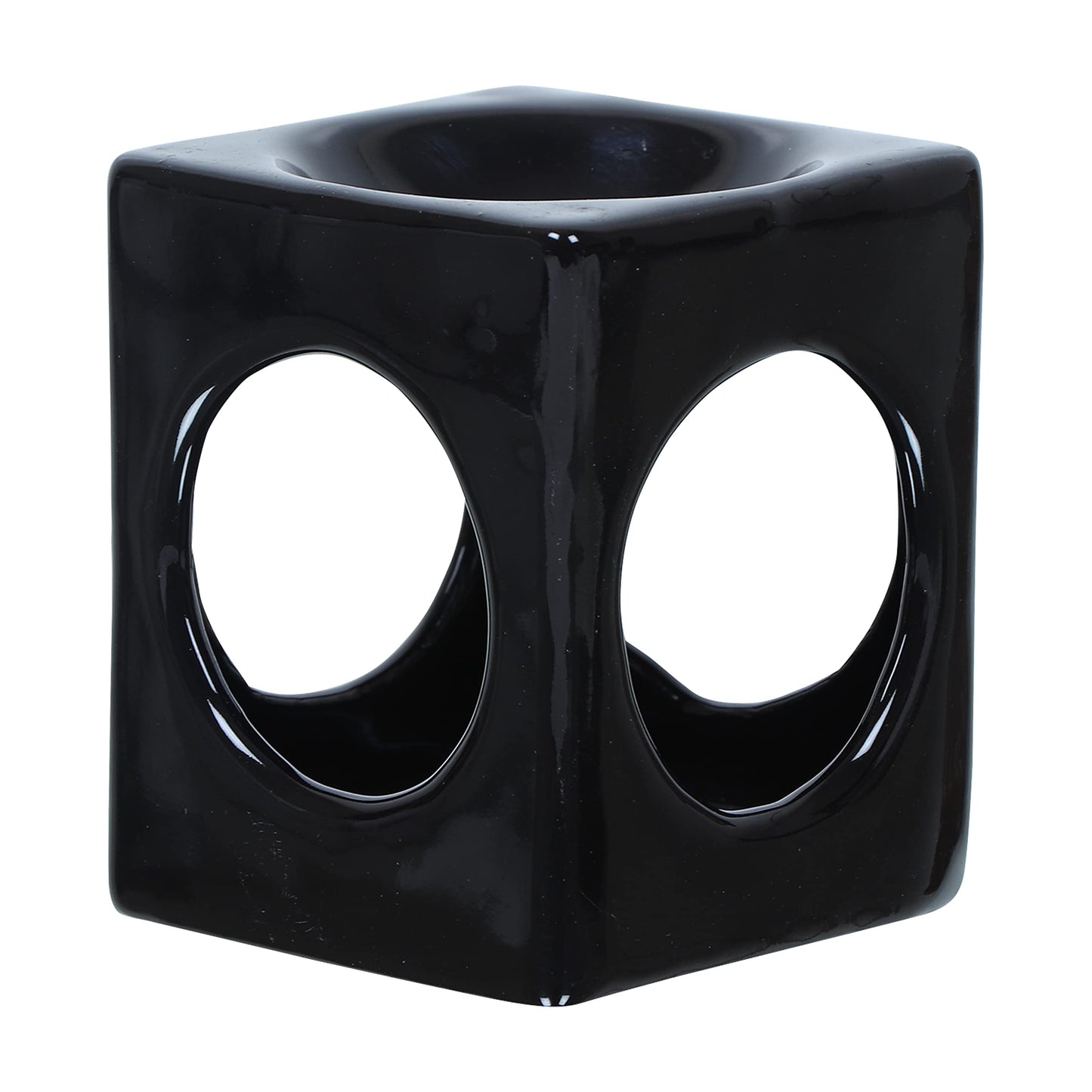WHOLELIFEOBJECTS Ceramic Tealight Candle Holder Oil Burner, Essential Oil or Wax Melts Burner, Aromatherapy Aroma Oil Diffuser Furnace Home Decoration Romantic Black