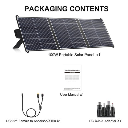 100W Portable Solar Panel 23.5% Efficiency Mono Foldable Solar Charger with USB-A, Type-C & DC 20V Lightweight Design IP65 Waterproof for Camping RV Off-Grid Emergency Power