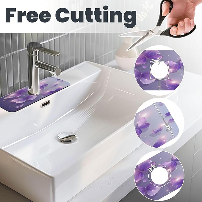Purple Butterfly Kitchen sink faucet pad, strong water absorption, anti slip