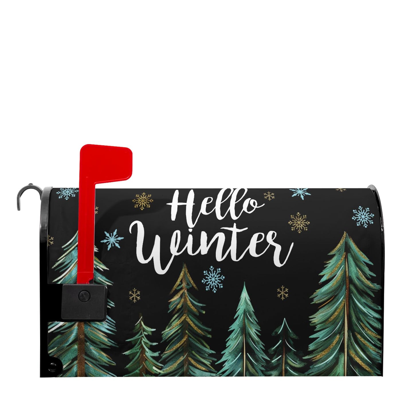 Hollw Winter Snowflakes Mailbox Cover Balck and Green Forest Mailbox Covers Magnetic Standard Size 21" X 18" Christmas Xmas Wrap Post Letter Box Decor for Home Outdoor Yard Garden