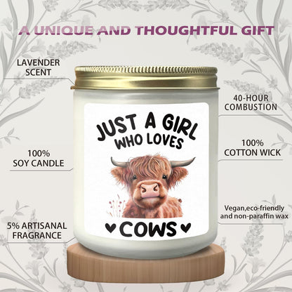 CIOJUNE Highland Cow Candle, Cow Gifts for Women Girls Cows Lovers, Just a Girl Who Loves Cows Lavender Candle, Highland Cow Scented Candles for Home