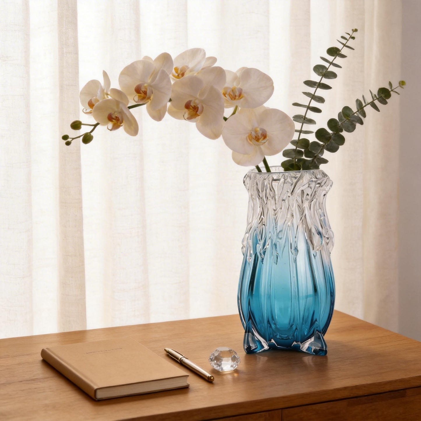 Hand-Blown Glass vase, Modern Art Blue Glass Decorative vase, Uniquely Ocean-Inspired Design, Perfect as a Centerpiece for Dining Tables, Living Rooms, Coffee Tables