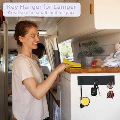 VIS'V Key Holder Wall Mount, Small Metal Self Adhesive Key Hanger with 3 Hooks, No Drilling, Extra Adhesive Strip, Black