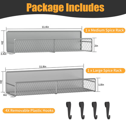 Magnetic Spice Rack for Refrigerator, 6 Pack 100% Metal Strong Magnet Shelf, Space Saving Spice Organizer, Home Kitchen Laundry Room Storage Organization W/ Paper Towel Holder, Utensils Racks (Grey)