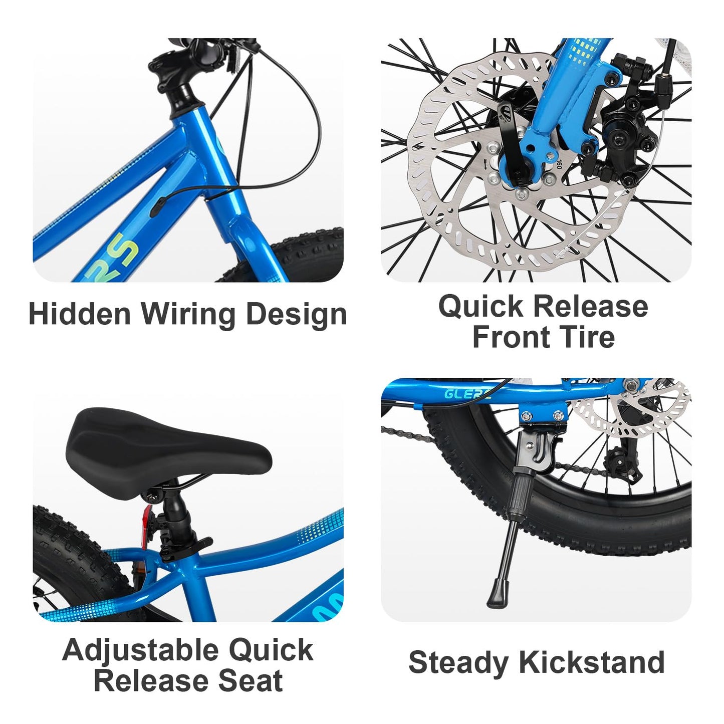 Glerc Mars Kids Mountain Bike, 24 Inch Fat Tire Bike for Teen Ages 8-14 Year Old, Bicycle with 2.8-Inch Wide Tires and 6 Speed Drivetrain, Blue