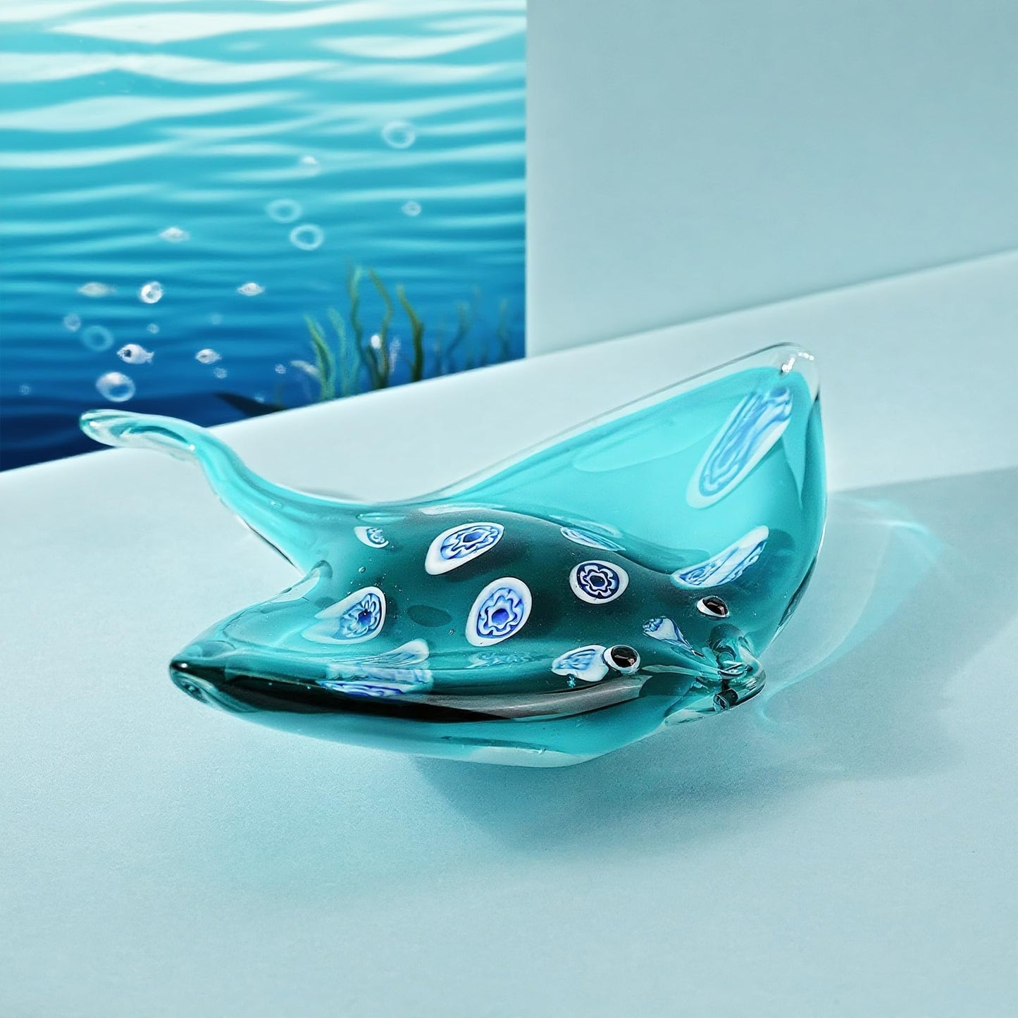 QFkris Glass Ray Fish, Handmade Crystal Manta Ray, Glass Stingray Cute Sea Animal Figurine, Art Home Decor