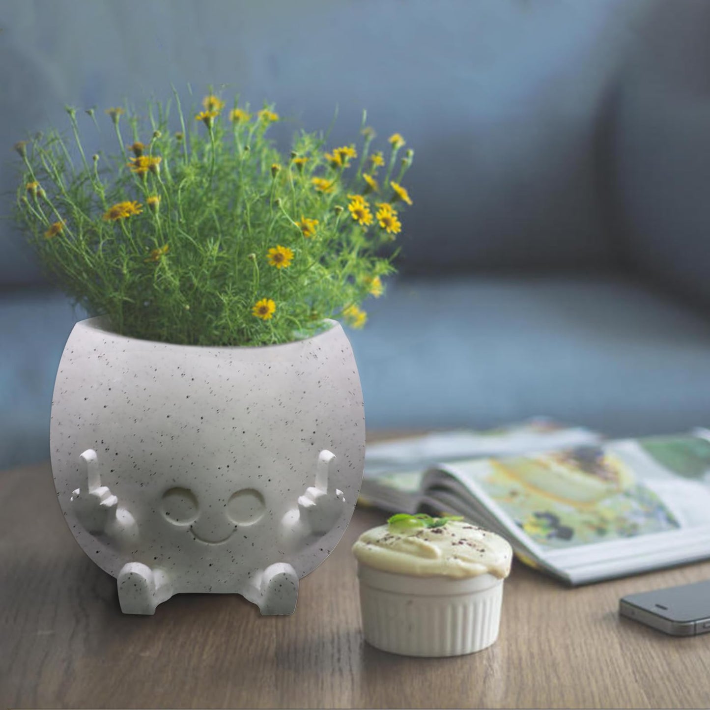Toparad Smiling Plant Pot with Middle Fingers Up, Face Planter Pot Resin Flower Planters for Indoor Outdoor Plants Succulent Pots for String of Pearls Plant Live Gift Ideas for Mother (White)