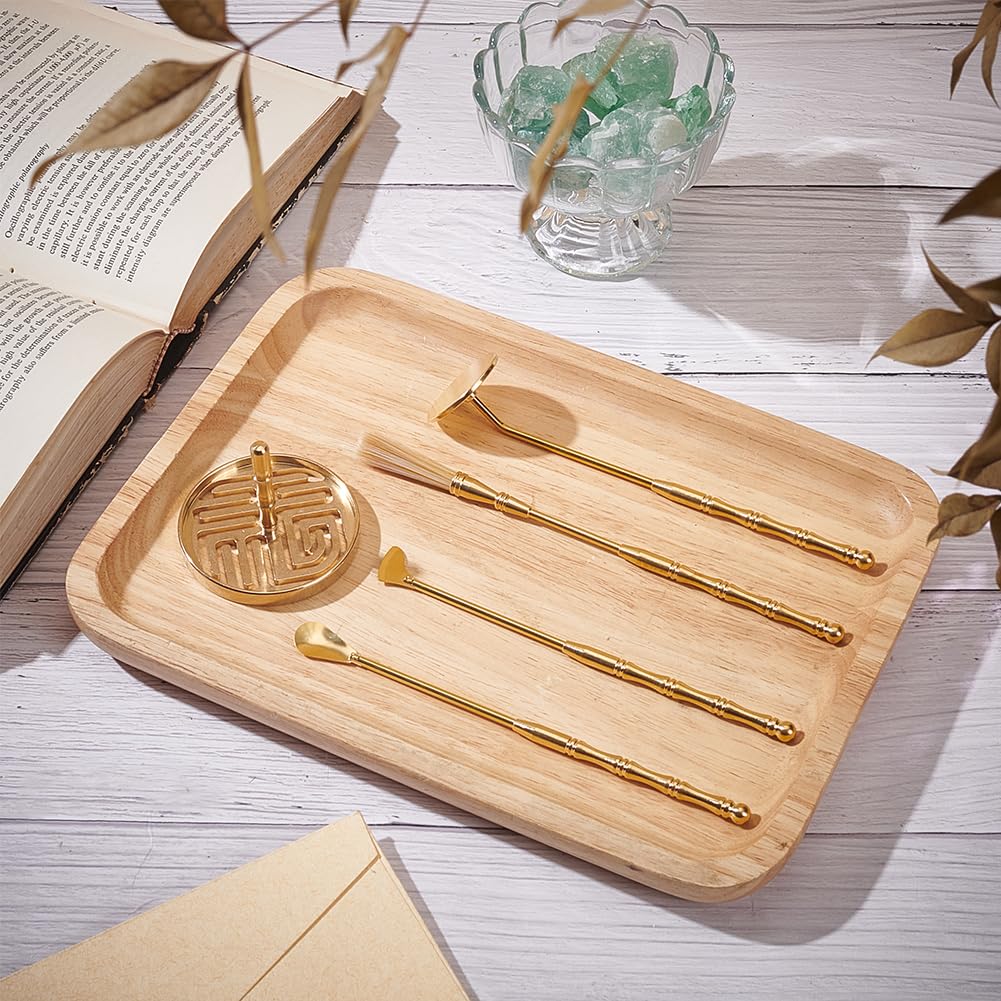 WEBEEDY 5Pcs Incense Making Kit Brass Incense Tool Kit Set- Incense Spoon Incense Press Shovel Brush for Incense Burner Kit Yoga Meditation, Fu Character
