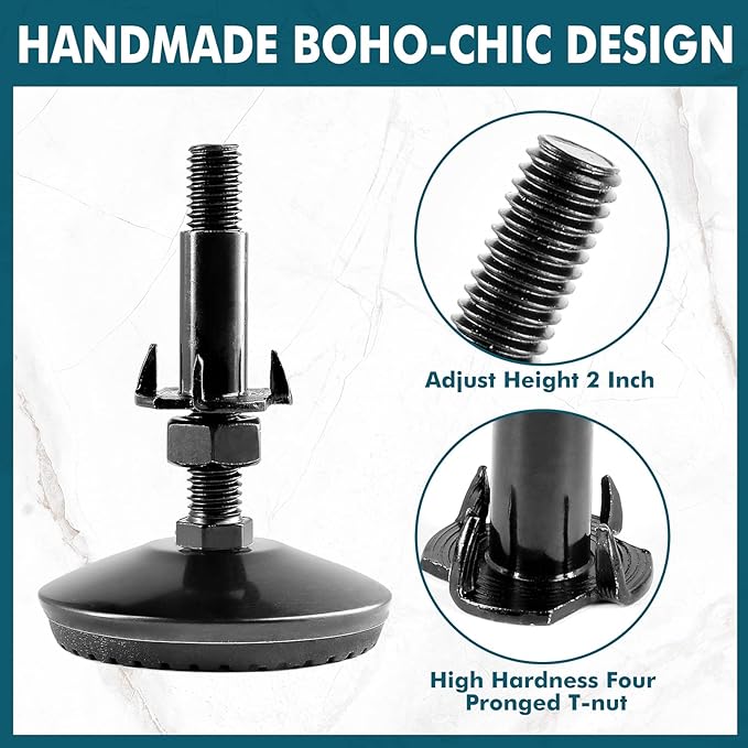 8 Set M8 Leveling Feet with 4-Pronged T Nut, Adjustable Leg Levelers Heavy Duty