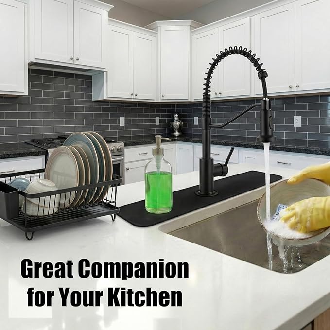 33" Lx5.5 W Long Kitchen Sink Faucet Mat: Customizable Black Splash Guard