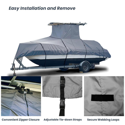 EliteShield Heavy Duty T-Top Boat Cover - Fits 30ft to 32ft Long Center Console Boats, Waterproof & Fade Resistant, Gray (Size 7: 30'-32' Long, Beam 140" W)