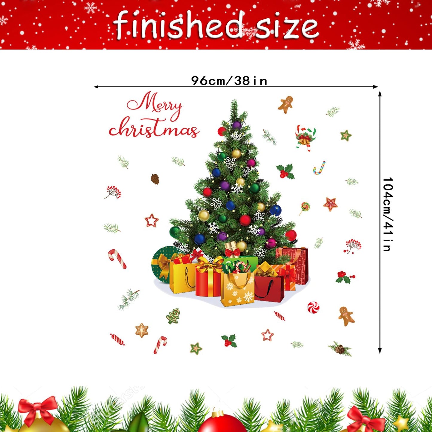 Amtoodopin Large Christmas Tree Wall Decals Xmas Pine Tree Wall Stickers Merry Christmas Quote Window Clings Peel and Stick Removable Vinyl DIY Wall Art for Nusery Playroom Bedroom